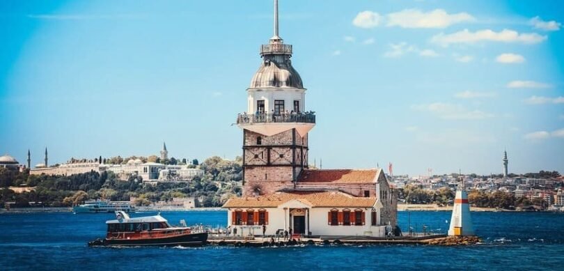 Maiden's Tower Kız Kulesi on Bosphorus Istanbul blue sky